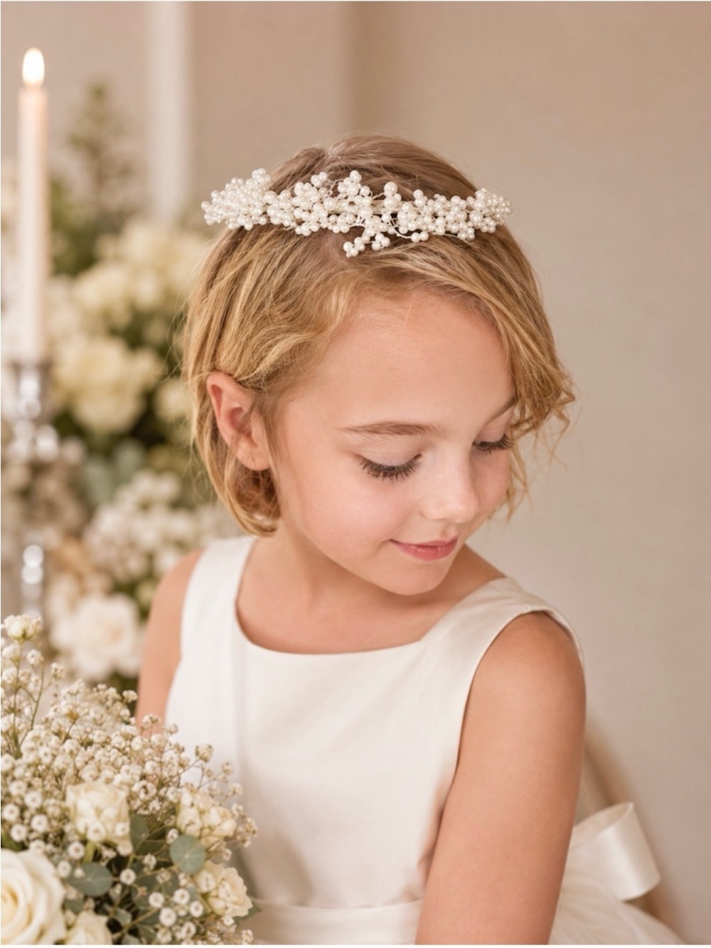 Children’s Pearl Crown Flower Girl Bridesmaid Dress Up Spring Easter Hair Tiara